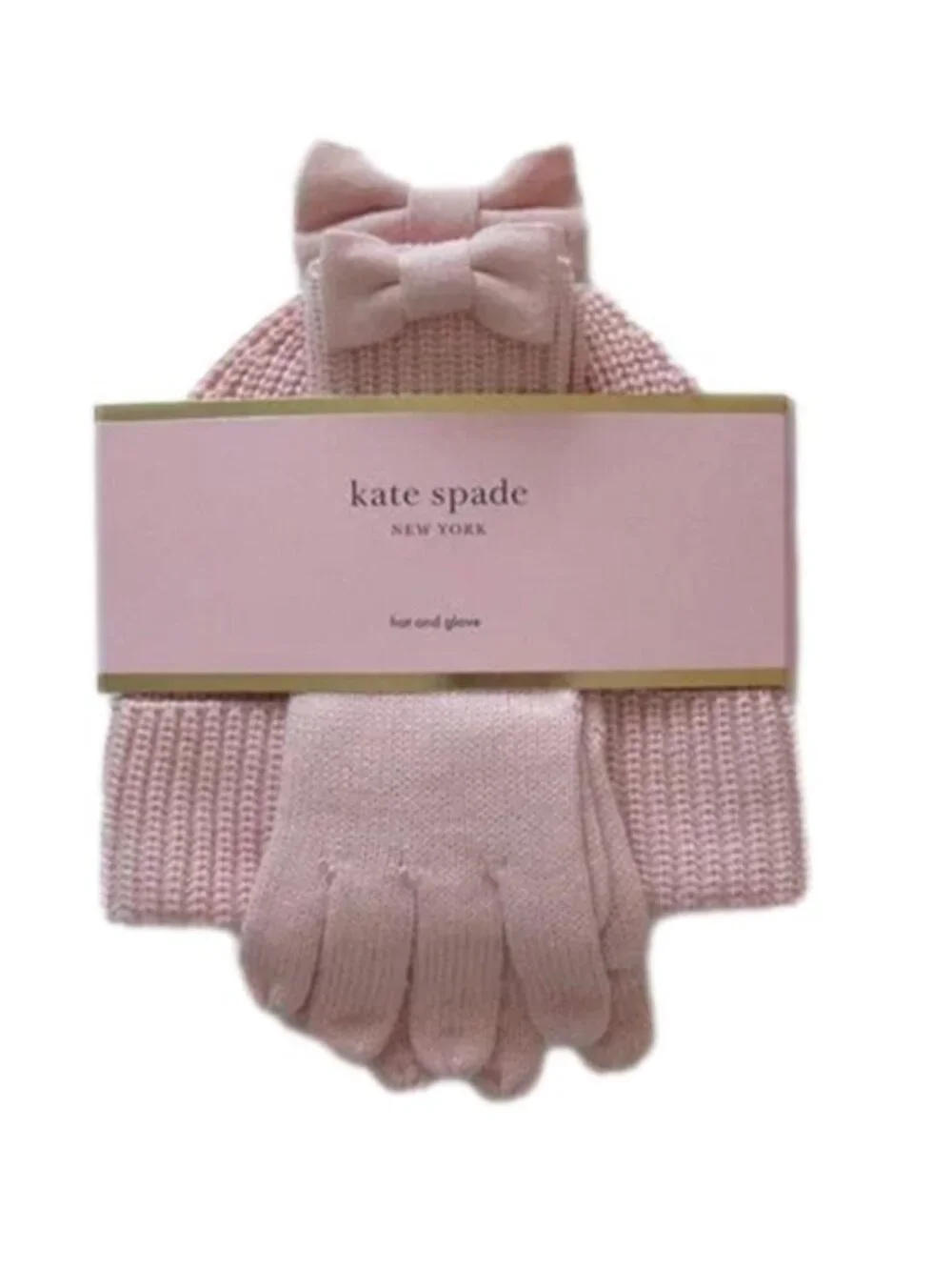 Kate Spade New York Bow Beanie And Glove Set English Rose NWT